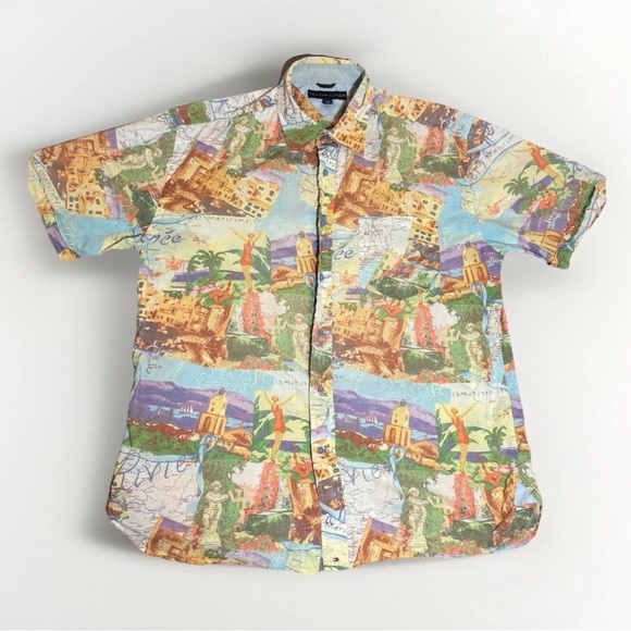 Tommy Hilfiger Shirt Mens L Button Up European Maritimes All Over Print Preppy - Picture 1 of 8